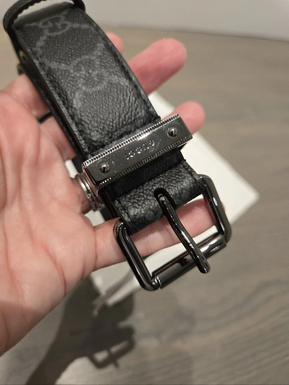 $549 Gucci Square Buckle GG Supreme Print Logo Belt Size 90 New With Tag